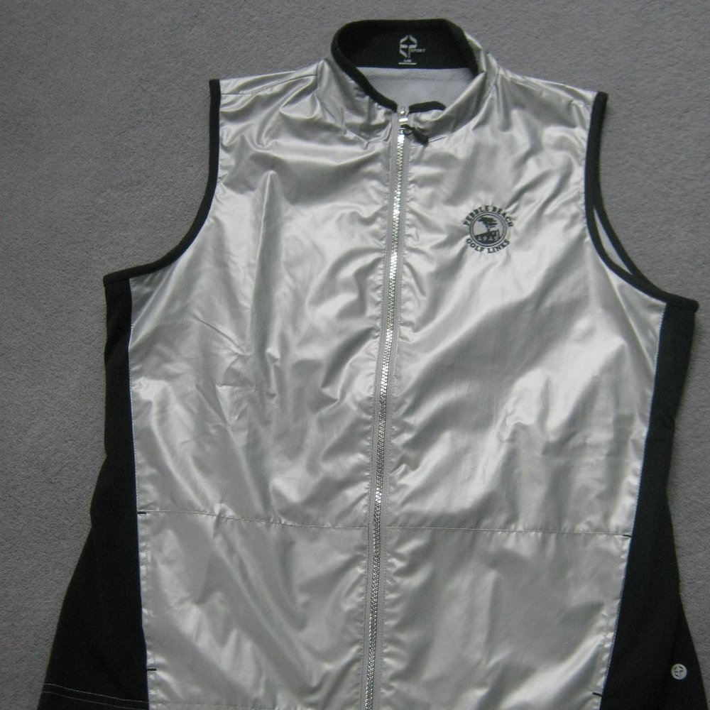 NWOT Pebble Beach Logo Women's EP SPORT Vest- Silver Full Zip Lined-Size Large